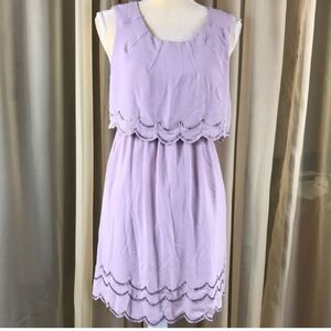 Esley Lavender Scalloped Overlay Sleeveless Dress Size M